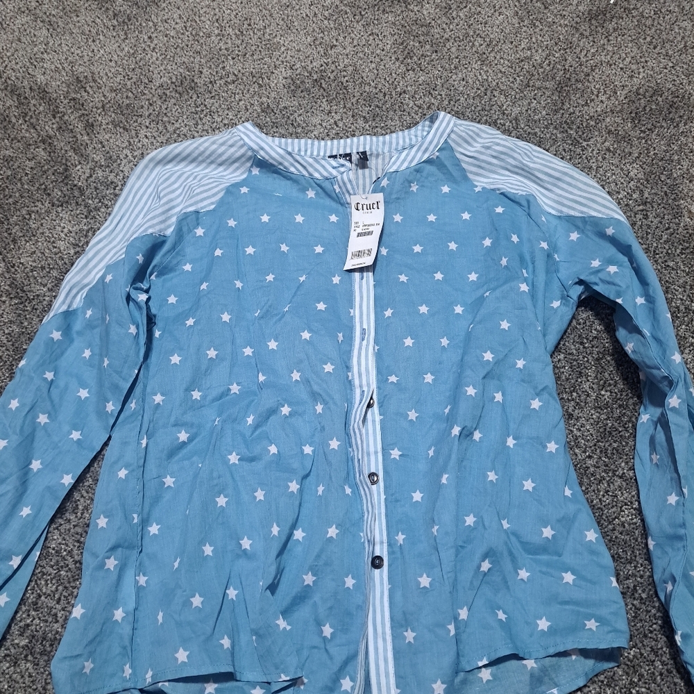 Blue Star Patterned Women's Blouse